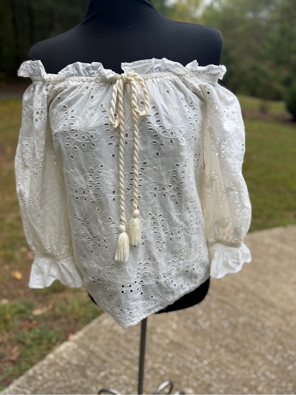 Chelsea & Theodore White Eyelet Off-Shoulder Peasant Top
